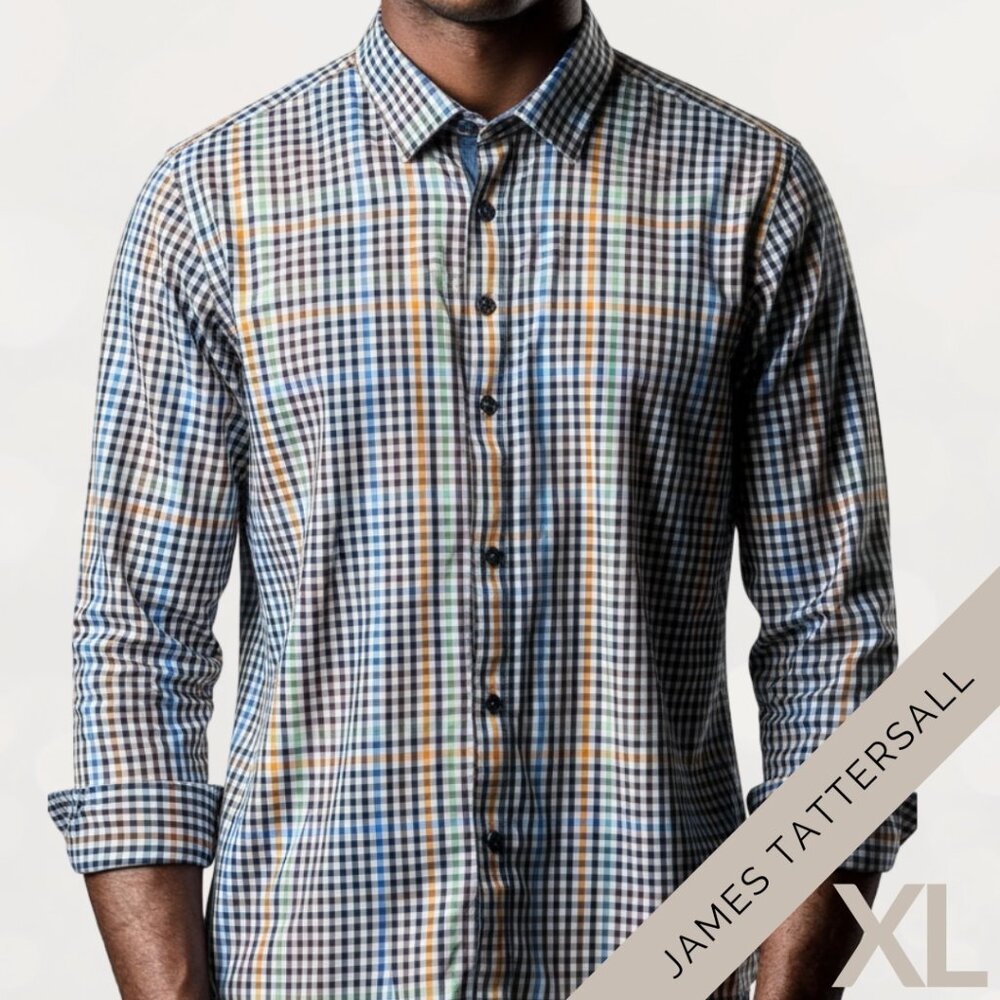 James Tattersall London XL Plaid Button Down Shirt 17–17.5 Multicolor Check - Picture 6 of 10